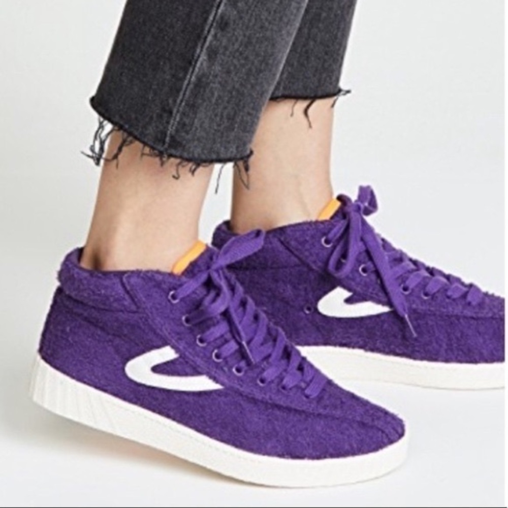 NWT Tretorn Nylite Terry purple terrycloth retro high top sneakers size 6